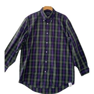 Lands End Mens Plaid Button Down Shirt 16 1/2 32 Blue Green Red‎ Long Sleeve